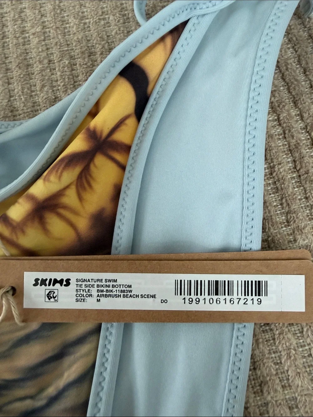 SKIMS New Light Blue & Yellow Palm-Print Tie Side Bikini Bottom